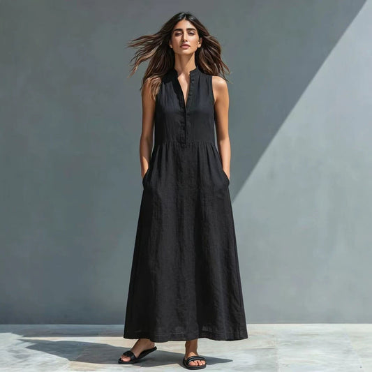 Resort-style Stand-collar Maxi Dress