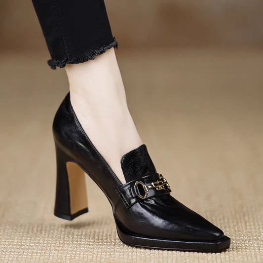 Retro Chunky-heel Pointed-toe Professional Womens Pumps