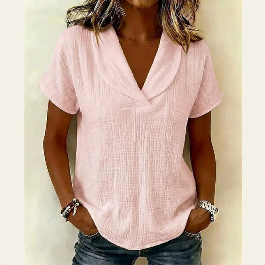 Women's Knitted Short-Sleeve Top With Butterfly Collar