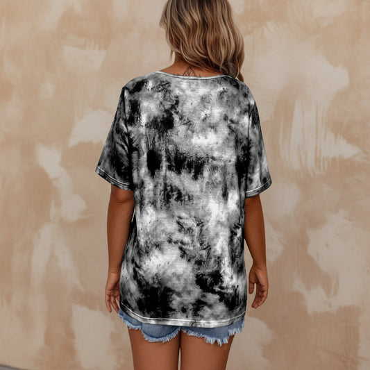 Tie-dye Printed Drawstring Casual Fashion Short-Sleeve T-Shirt