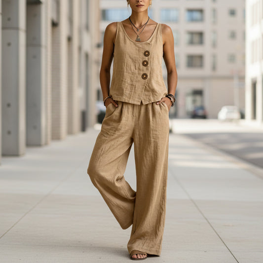Women's Casual Sleeveless Tank Top And Pants Set