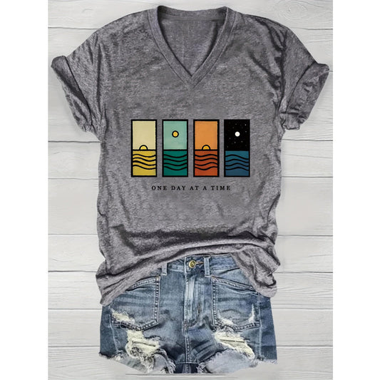 Geometric Mountain & Starry Night Graphic Tee CJ US