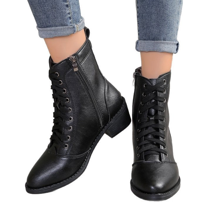 British Style Women's Casual Trend High-top Zipper Fashion Leather Boots Diversi Fashion™