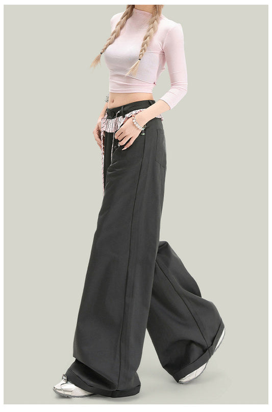 American-style Vintage Lace-panelled Casual Pants