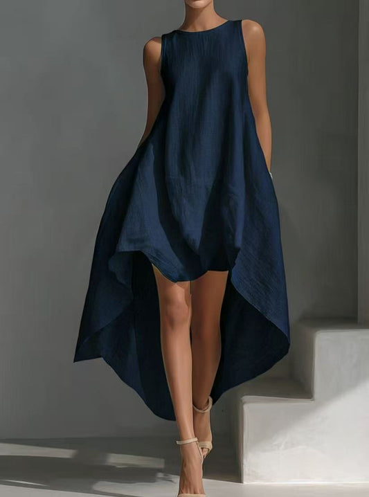 Sleeveless High-Low Irregular Hem Linen Blend Dress