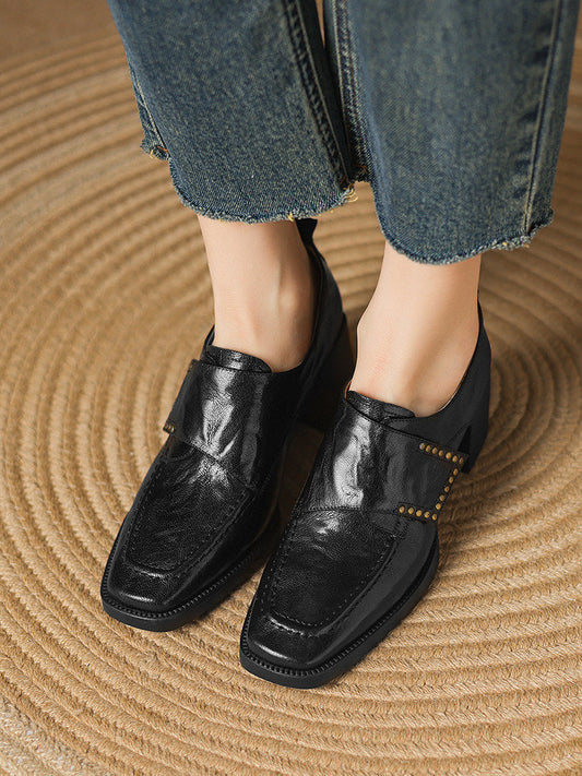 New Springautumn Square-toe Chunky-heel Deep-vamp Pumps In British Style