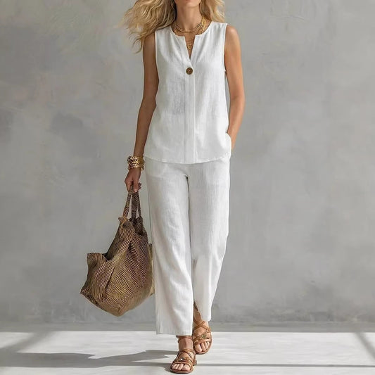 Casual Womens Sleeveless V-Neck Top Set