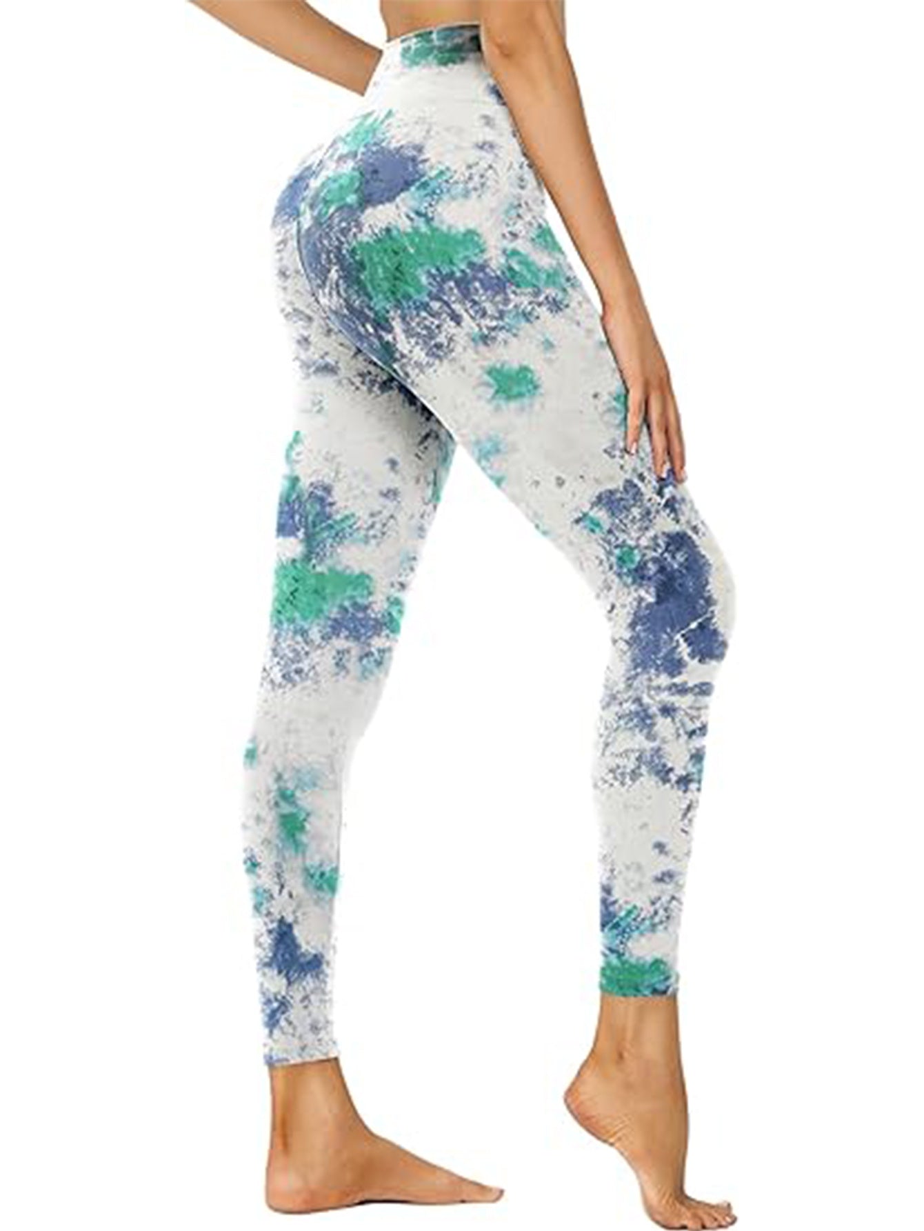 Cropped High-Rise Leggings – Sky Blue Print Workout Pants CJ US