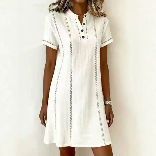 Loose-fitting Casual Printed Button-up Stand-collar Dress