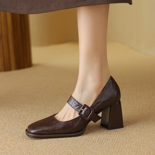 Elegant, Versatile Sheepskin Mary Jane Shoes With A Premium Leather Buckle