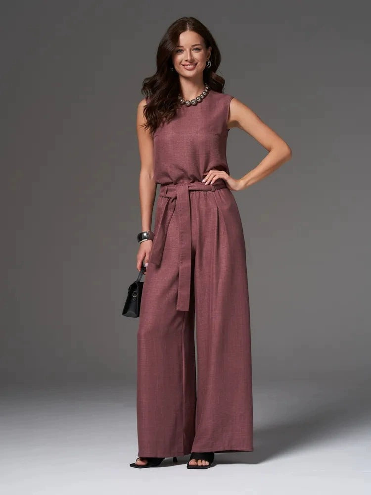 Women's Loose Casual Sleeveless Wide-Leg Pants Set