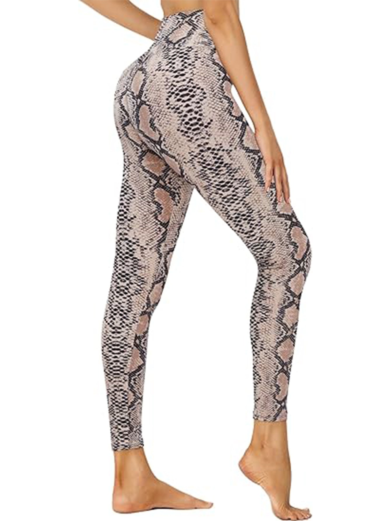 Cropped High-Waisted Leggings – Brown Snake Print Workout Pants CJ US