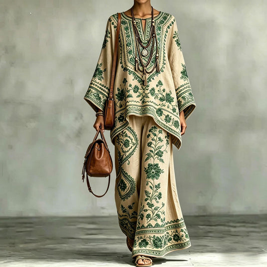 Women's Fashionable Loose-Fit Printed Long-Sleeve Set