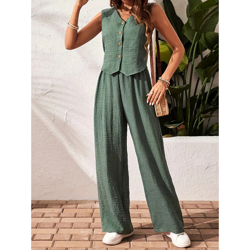 Women’s crop vest blazer wide leg pants set CJ US
