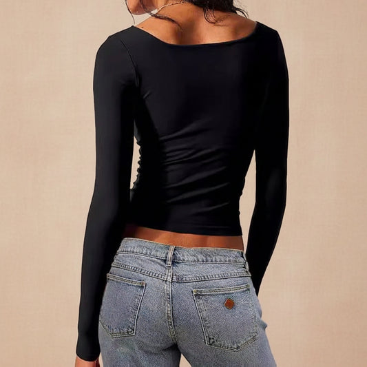 Square Neck Milk Silk Pullover Long Sleeves