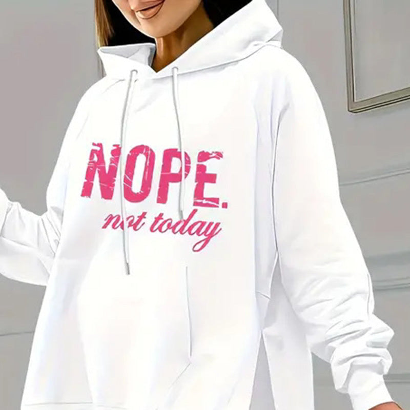 Women's Casual 2-Piece Set Solid Color Leggings & Letter Print Pocket Drawstring Hooded Sweatshirt With Split Hem Spring Fall Fashion Outfit CJ US