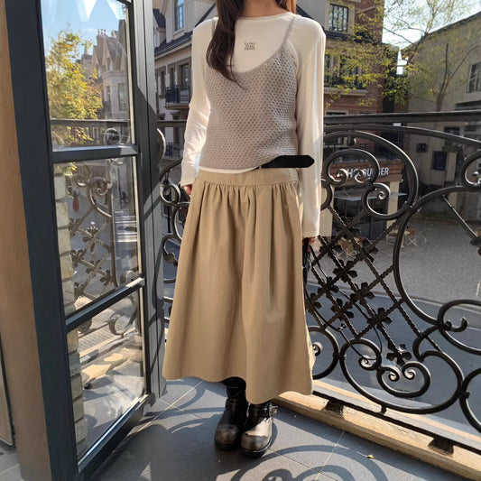 Fashionable Relaxed A-line Skirt Draping High-end Mid-length Pleated Skirt