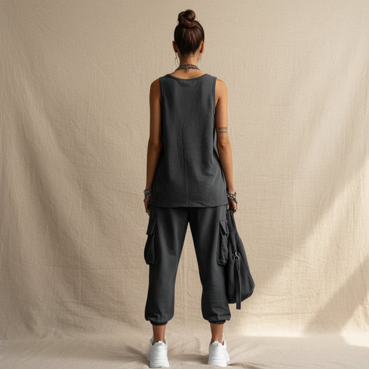 Womens Sleeveless Top Ankle-Fit Pants Set