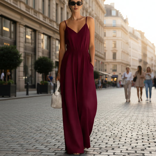 Summer Women's Slip-dress Casual Wide-leg Jumpsuit