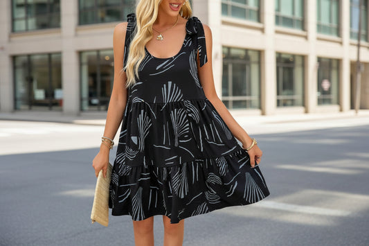 European And American Resort-Style Casual Strappy Printed Slip Dress