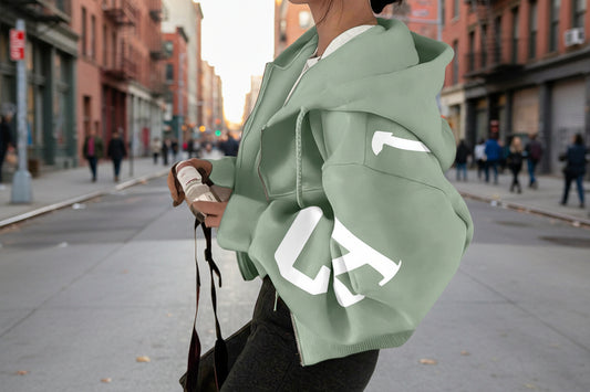 Long-sleeve Zip-up Casual Sweatshirt With A Printed Design