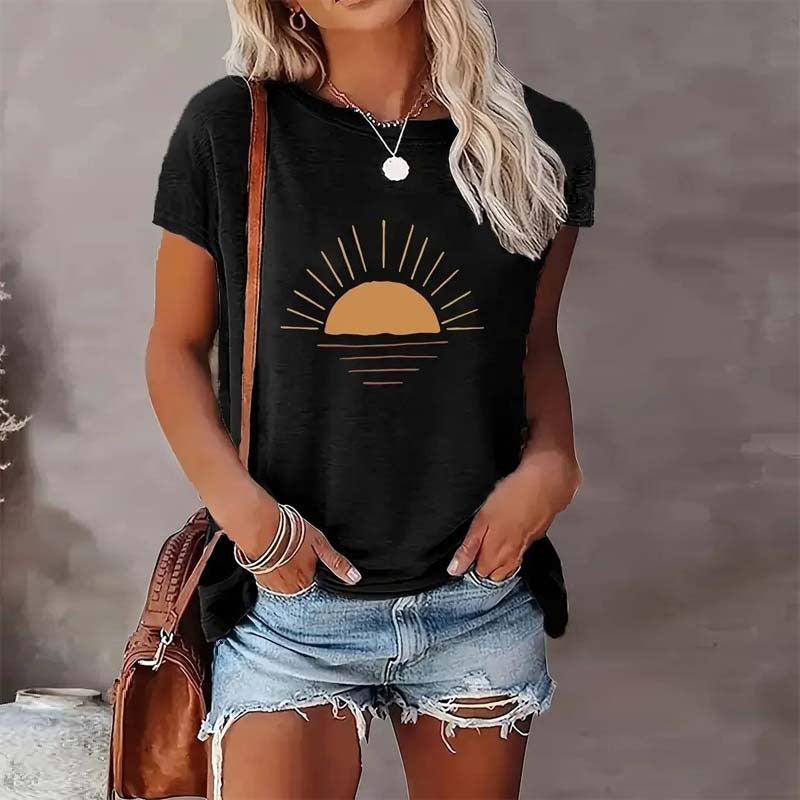 Sunrise Print Round Neck T-Shirt CJ US