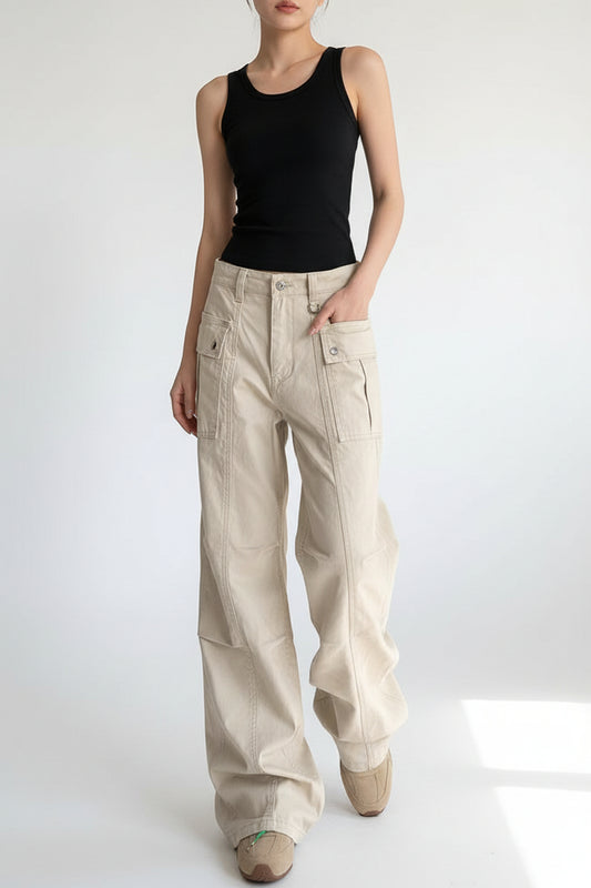 Womens Straight-Leg, Slightly Flared, 3D Slimming Washed Casual All-Match Long Pants