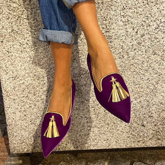 New Low-heeled Pointed-toe Shallow-mouth Tassel Casual Shoes