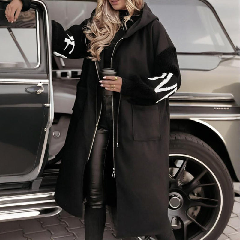 Women's Long Sleeve Letter Print Hooded Coat With Pockets - Zip Front Long Windbreaker For Spring&Fall CJ US
