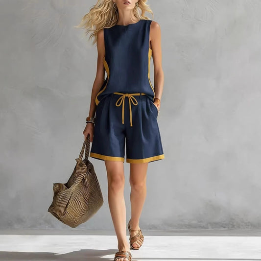 Solid-color Loose Casual Vest And Shorts Set
