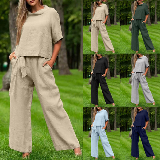 Round-neck Plus-size Womens Casual Two-piece Set, Trendy For Women