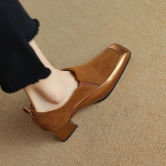 Womens Retro Black Square-Toe High Heels