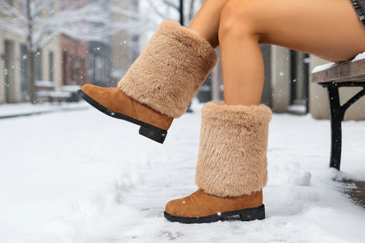 Womens Chunky Heeled Snow Boots