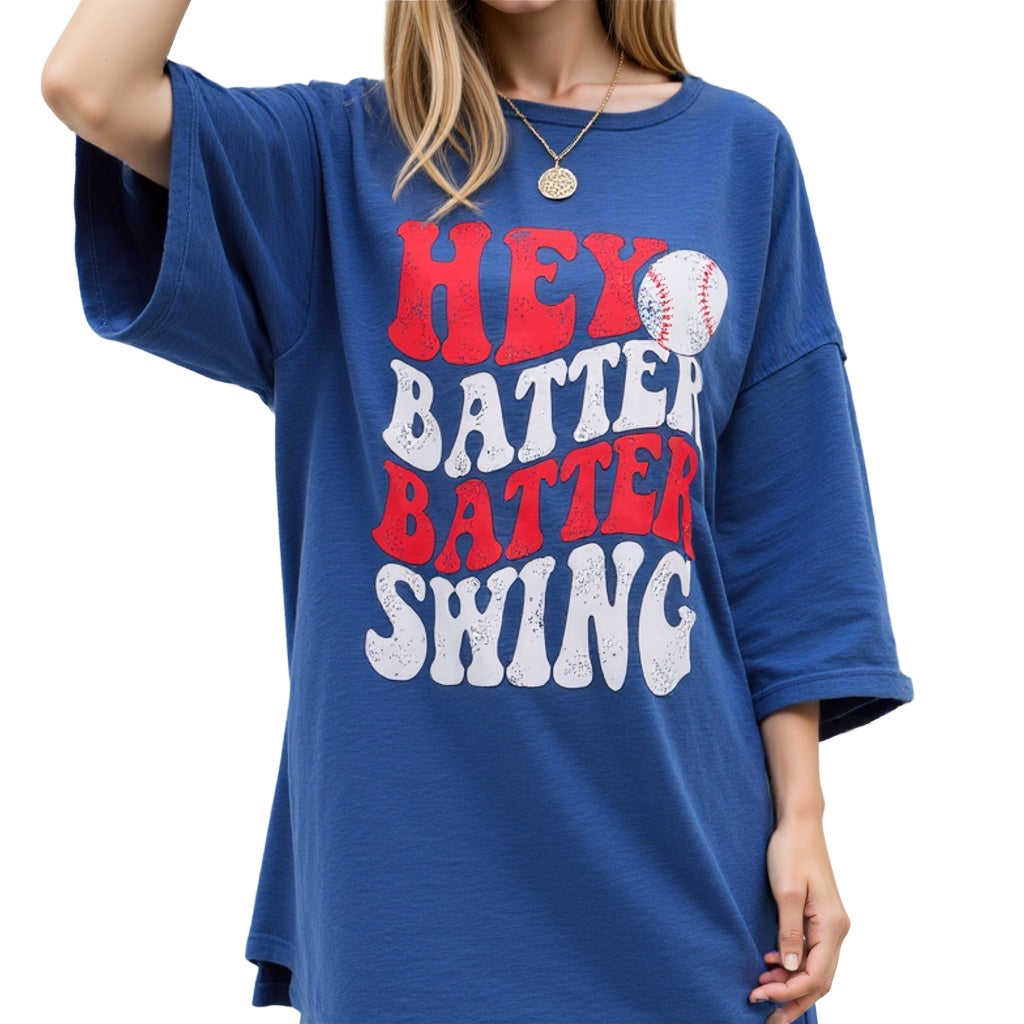Baseball Mom Oversized Shirt – “Hey Batter Batter” Graphic Tee CJ US