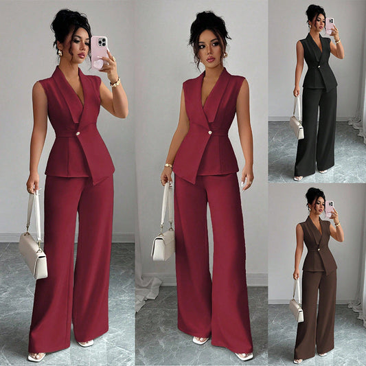 Sleeveless Blazer And Straight-leg Pants Two-piece Set