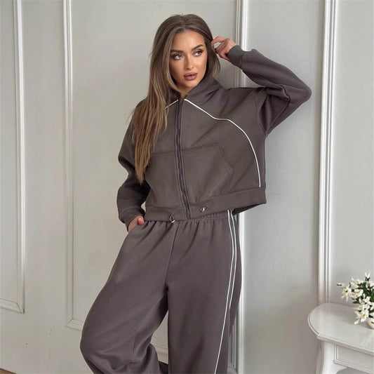Women's Sportswear Set Solid Color Cardigan Set