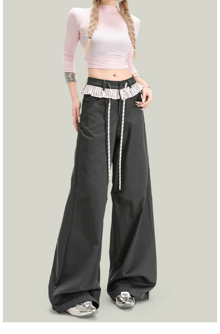 American-style Vintage Lace-panelled Casual Pants 