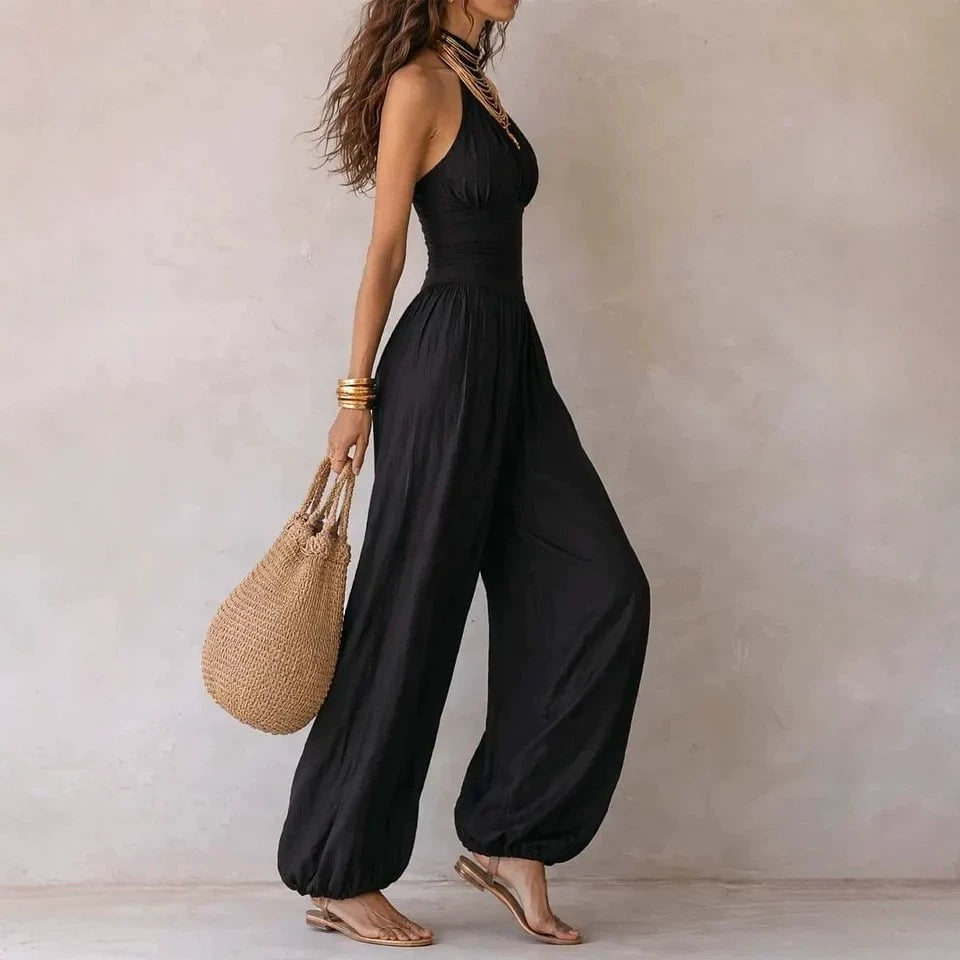 Slim-Fitting Body-Concealing Travel Halter Neck Sexy Casual Comfortable Jumpsuit 