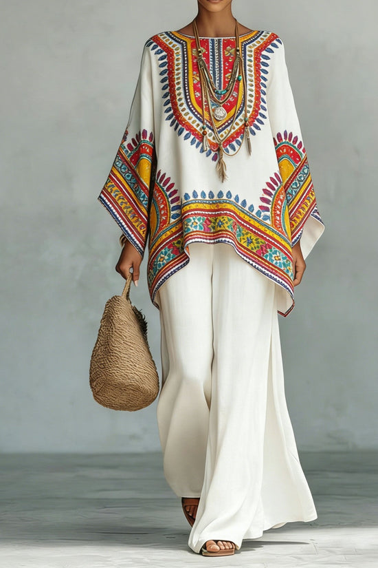 Women's Fashionable Printed Crew-Neck Casual Long-Sleeve Set 