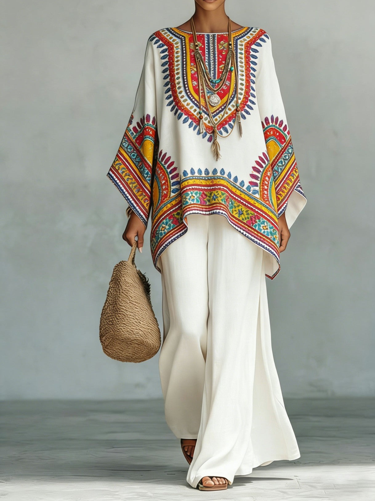 Women's Fashionable Printed Crew-Neck Casual Long-Sleeve Set 