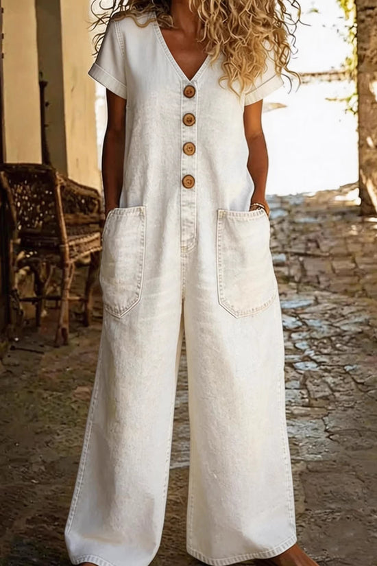 Womens Retro Summer Cotton-Linen Button-Pocket Comfortable Short-Sleeve Casual 