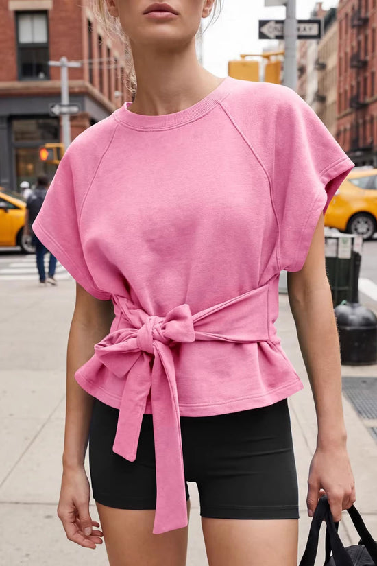Womens Loose Round-Neck Lace-Up Bow-Knot Sweatshirt 