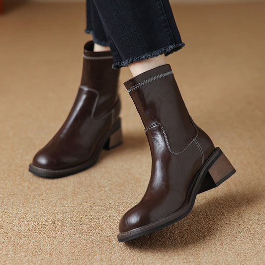 Women's Simple And Casual Mid-heel Martin Boots CJ