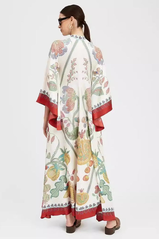 New European and American Summer Printed Seven Sleeve Stand up Collar Dress 