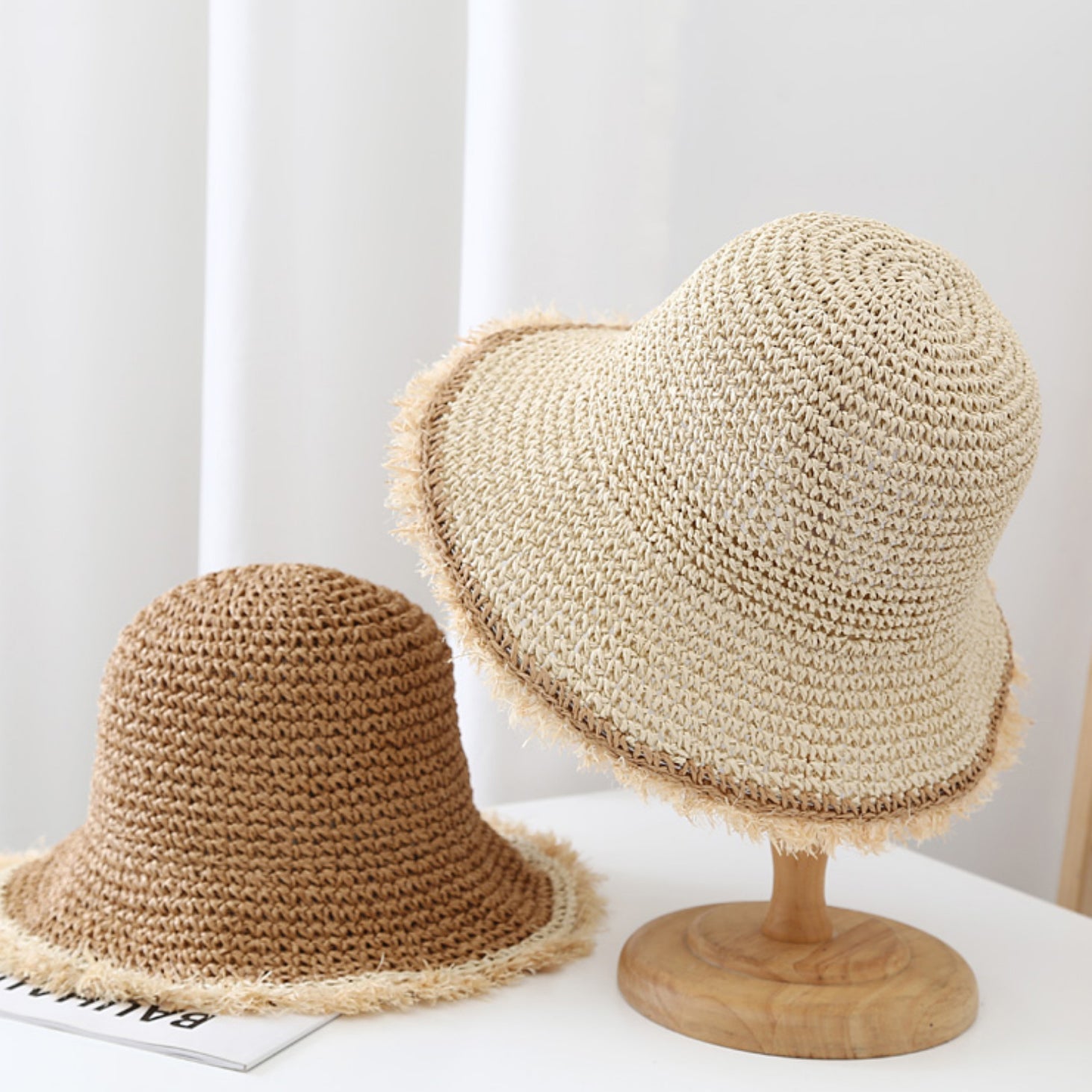 The Korean Version Of The Wide-brimmed, Fringed, Woven Straw Hat, Sun Hat, Round-top Fisherman's Hat, Beach Vacation Hat, And Sandcastle Hat Is Suitable For Vacations. 