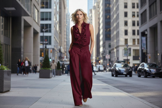 Linen-blend Sleeveless Shirt And Wide-leg Pants Set 