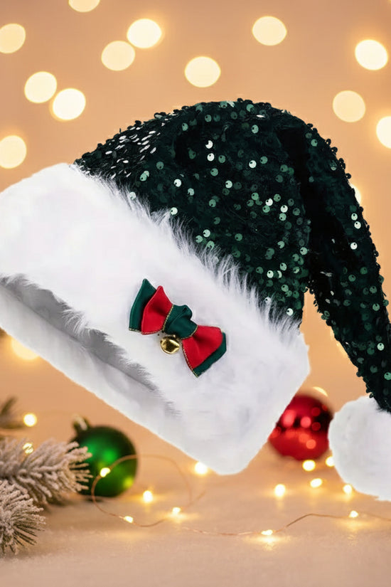 Christmas Hat Red Paillette Bowknot Plush Decorative Hat CJ