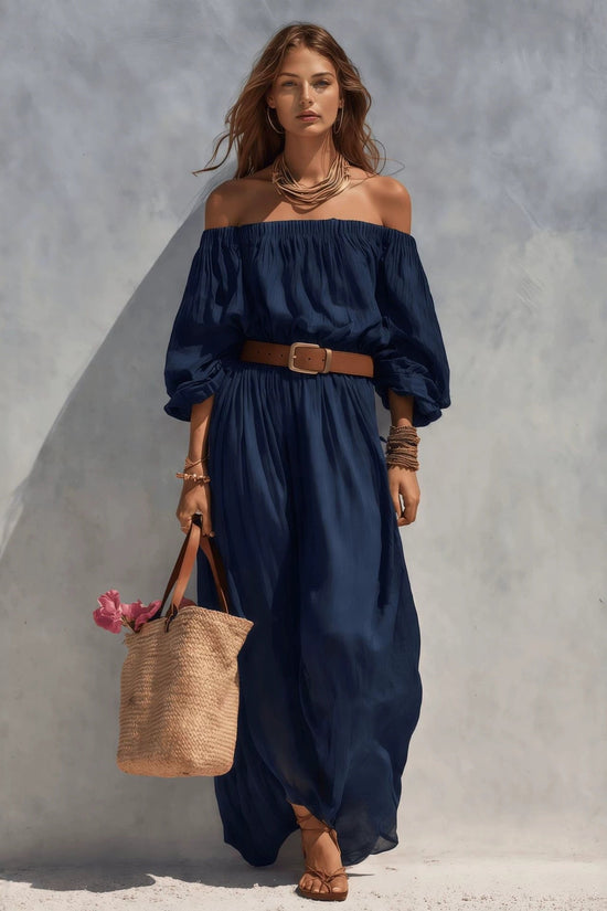 Womens Boat-Neck Sleeveless Casual Cotton-Linen Maxi Dress 
