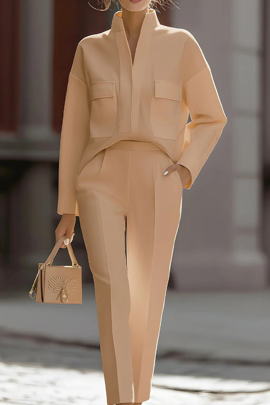 Stylish Urban Commuter Pocketed Top And Pants Set 