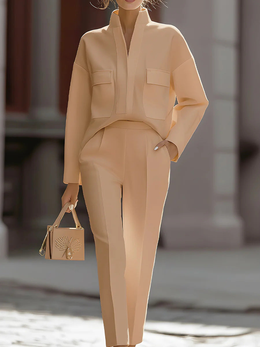 Stylish Urban Commuter Pocketed Top And Pants Set 